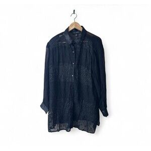 Lane Bryant Design Sheer Beaded Embroidered Size 18/20 Black Button Up Shirt NWT